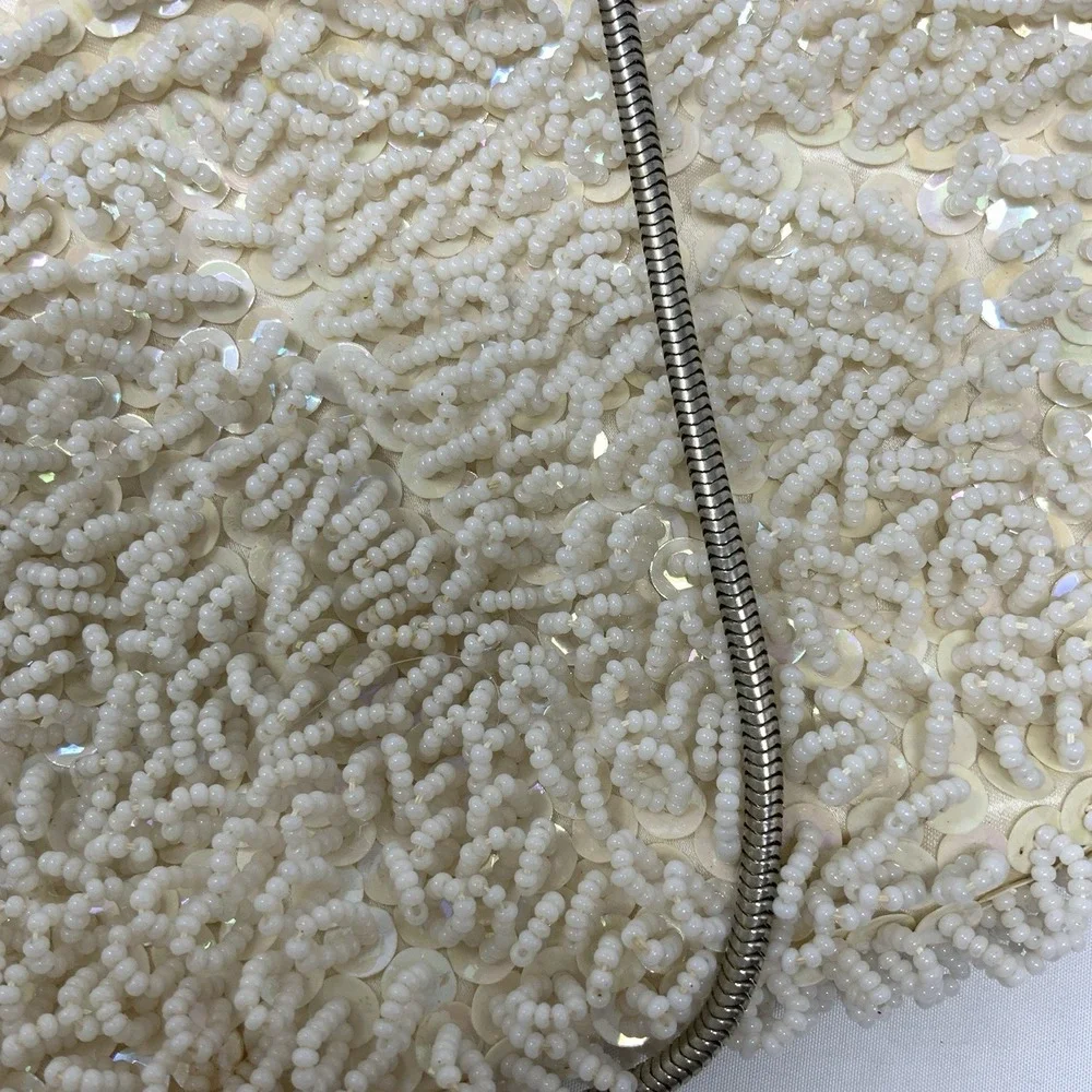 Vintage Beaded Evening Bag Ivory Sequin Gold Satin Interior Wedding Formal 1960s